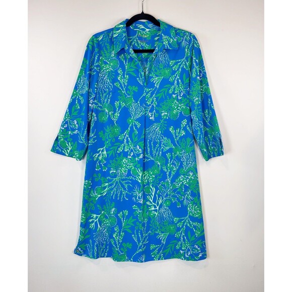 Lilly Pulitzer Dress Blue Pilar UPF 50+ Tunic Mini Floral V Neck A Line Small - Picture 3 of 12